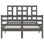 Double bed frame with gray solid wood headboard by vidaXL, Beds and slatted bases - Ref: Foro24-3193893, Price: 156,40 €, Dis...