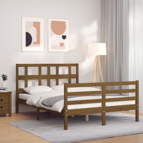 Honey brown solid wood bed frame and headboard 120x200 cm by vidaXL, Beds and slatted bases - Ref: Foro24-3194829, Price: 133...