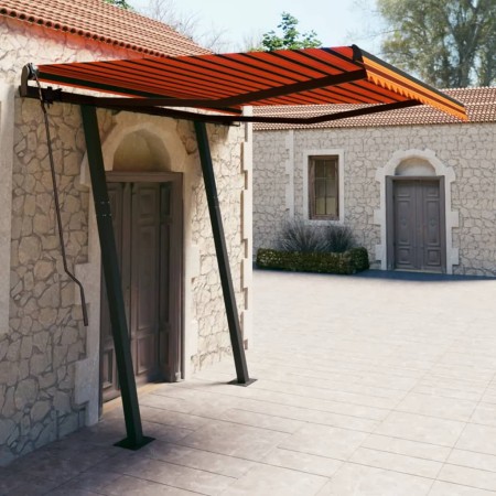 Retractable manual awning with orange and brown posts, 3.5x2.5 m. by vidaXL, Awnings - Ref: Foro24-3070120, Price: 353,32 €, ...