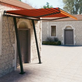 Toldo retráctil automático con postes naranja y marrón 3,5x2,5m de vidaXL, Toldos - Ref: Foro24-3070130, Precio: 473,99 €, De...