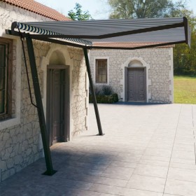 Retractable manual awning with blue and white poles 4x3 m by vidaXL, Awnings - Ref: Foro24-3070136, Price: 540,27 €, Discount: %