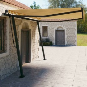 Toldo manual retráctil con postes amarillo y blanco 4x3 m de vidaXL, Toldos - Ref: Foro24-3070138, Precio: 528,37 €, Descuent...