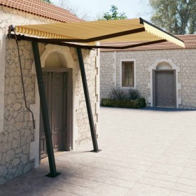 Manual retractable awning with yellow and white poles 3.5x2.5 m by vidaXL, Awnings - Ref: Foro24-3070118, Price: 345,67 €, Di...