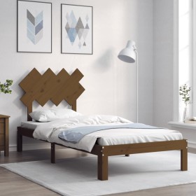 Honey brown solid wood bed frame with headboard 90x200cm by vidaXL, Beds and slatted bases - Ref: Foro24-3193714, Price: 108,...