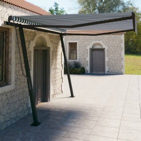 Toldo automático retráctil con postes azul y blanco 4x3 m de vidaXL, Toldos - Ref: Foro24-3070146, Precio: 581,99 €, Descuent...