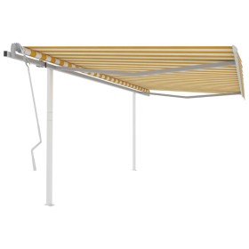 Manual retractable awning with yellow and white poles 4.5x3.5 m by vidaXL, Awnings - Ref: Foro24-3070038, Price: 478,99 €, Di...