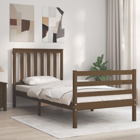 Honey brown solid wood bed frame with headboard 90x200cm by vidaXL, Beds and slatted bases - Ref: Foro24-3194234, Price: 113,...