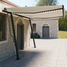 Manual retractable awning with cream color and LED lights, 4.5x3 m. by vidaXL, Awnings - Ref: Foro24-3070162, Price: 580,39 €...