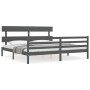 Gray solid wood bed frame with headboard 200x200 cm by vidaXL, Beds and slatted bases - Ref: Foro24-3195113, Price: 164,39 €,...