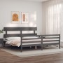 Gray solid wood bed frame with headboard 200x200 cm by vidaXL, Beds and slatted bases - Ref: Foro24-3195113, Price: 164,39 €,...