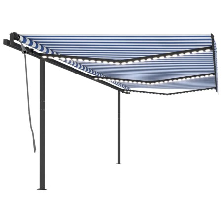 Toldo automático con LED sensor de viento azul y blanco 6x3 m de vidaXL, Toldos - Ref: Foro24-3070211, Precio: 836,18 €, Desc...