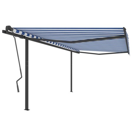 Toldo retráctil automático con postes azul y blanco 4x3,5 m de vidaXL, Toldos - Ref: Foro24-3070226, Precio: 637,17 €, Descue...