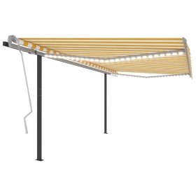 Manual retractable awning with yellow and white LED 4x3.5 m by vidaXL, Awnings - Ref: Foro24-3070223, Price: 643,55 €, Discou...