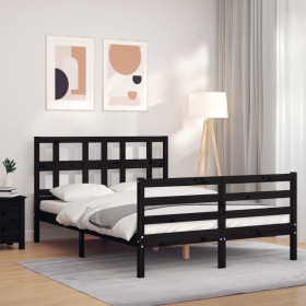 Bed frame with black solid wood headboard 140x190 cm by vidaXL, Beds and slatted bases - Ref: Foro24-3194815, Price: 169,99 €...