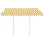 Toldo retráctil automático con postes amarillo blanco 3,5x2,5 m de vidaXL, Toldos - Ref: Foro24-3069928, Precio: 444,87 €, De...