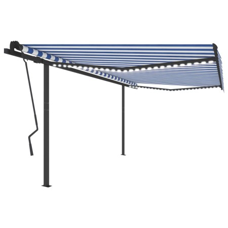 Automatic awning with LED wind sensor blue white 4.5x3.5 m by vidaXL, Awnings - Ref: Foro24-3070251, Price: 802,99 €, Discoun...