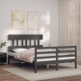 Gray solid wood bed frame with headboard 140x190 cm by vidaXL, Beds and slatted bases - Ref: Foro24-3195138, Price: 156,63 €,...