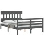 Gray solid wood bed frame with headboard 140x190 cm by vidaXL, Beds and slatted bases - Ref: Foro24-3195138, Price: 156,63 €,...