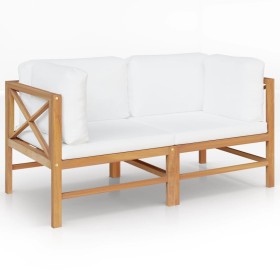 2-seater garden bench with cream cushions in solid teak wood by vidaXL, garden benches - Ref: Foro24-3068854, Price: 309,99 €...