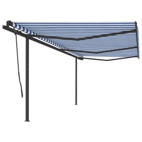 Toldo retráctil automático con postes azul y blanco 6x3,5 m de vidaXL, Toldos - Ref: Foro24-3070286, Precio: 868,99 €, Descue...