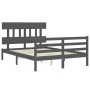 Gray solid wood bed frame with headboard 140x190 cm by vidaXL, Beds and slatted bases - Ref: Foro24-3195138, Price: 156,63 €,...