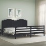 Bed frame with black solid wood headboard 200x200 cm by vidaXL, Beds and slatted bases - Ref: Foro24-3194205, Price: 191,95 €...