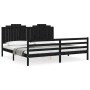 Bed frame with black solid wood headboard 200x200 cm by vidaXL, Beds and slatted bases - Ref: Foro24-3194205, Price: 191,95 €...