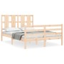 Bed frame with solid wood headboard 140x200 cm by vidaXL, Beds and slatted bases - Ref: Foro24-3194116, Price: 128,44 €, Disc...