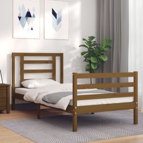 Honey brown solid wood bed frame with headboard 90x200cm by vidaXL, Beds and slatted bases - Ref: Foro24-3194689, Price: 113,...