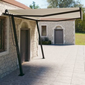 Toldo automático retráctil con postes color crema 4x3 m de vidaXL, Toldos - Ref: Foro24-3070147, Precio: 594,99 €, Descuento: %