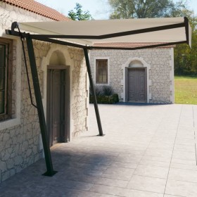 Manual retractable awning with cream poles 4x3 m by vidaXL, Awnings - Ref: Foro24-3070137, Price: 552,98 €, Discount: %