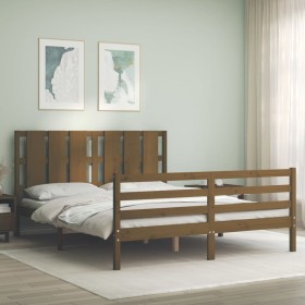 Honey brown wooden bed frame with headboard 160x200 cm by vidaXL, Beds and slatted bases - Ref: Foro24-3194129, Price: 180,98...