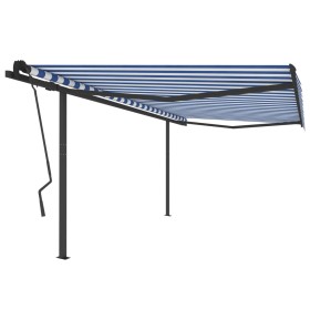 Automatic retractable awning with blue and white poles 4.5x3.5m by vidaXL, Awnings - Ref: Foro24-3070246, Price: 703,66 €, Di...