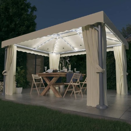 Gazebo with curtain and LED strip of cream aluminum lights 4x3 m by vidaXL, Tents and gazebos - Ref: Foro24-3070353, Price: 5...