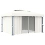 Pavillon mit Vorhang und LED-Streifen aus cremefarbenen Aluminiumlichtern 4x3 m von vidaXL, Zelte und Pavillons - Ref: Foro24...