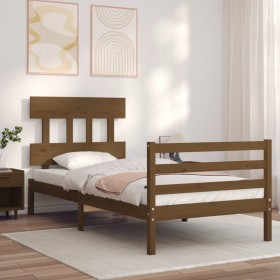 Honey brown solid wood bed frame with headboard 90x200cm by vidaXL, Beds and slatted bases - Ref: Foro24-3195144, Price: 111,...