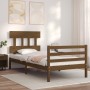 Honey brown solid wood bed frame with headboard 90x200cm by vidaXL, Beds and slatted bases - Ref: Foro24-3195144, Price: 115,...