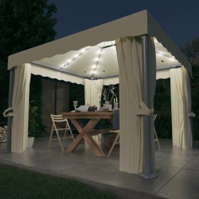 Gazebo with curtain and LED strip of cream aluminum lights 3x3 m by vidaXL, Tents and gazebos - Ref: Foro24-3070345, Price: 4...