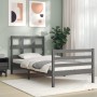 Gray solid wood bed frame with headboard 100x200 cm by vidaXL, Beds and slatted bases - Ref: Foro24-3194823, Price: 106,37 €,...