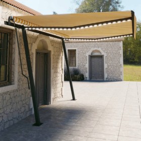 Manual retractable awning with yellow and white LED 4.5x3 m by vidaXL, Awnings - Ref: Foro24-3070163, Price: 592,88 €, Discou...