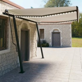 Automatic cream-colored awning with LED lights and wind sensor, measuring 4.5x3 m. by vidaXL, Awnings - Ref: Foro24-3070172, ...