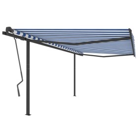 Manual retractable awning with blue and white poles 4x3.5 m by vidaXL, Awnings - Ref: Foro24-3070216, Price: 607,83 €, Discou...