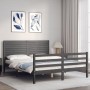 Estructura de cama con cabecero madera maciza gris 160x200 cm de vidaXL, Camas y somieres - Ref: Foro24-3195038, Precio: 206,...