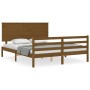 Double bed frame with honey brown wooden headboard by vidaXL, Beds and slatted bases - Ref: Foro24-3195229, Price: 165,99 €, ...