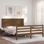 Double bed frame with honey brown wooden headboard by vidaXL, Beds and slatted bases - Ref: Foro24-3195229, Price: 165,99 €, ...