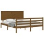 Double bed frame with honey brown wooden headboard by vidaXL, Beds and slatted bases - Ref: Foro24-3195229, Price: 165,99 €, ...