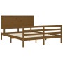 Double bed frame with honey brown wooden headboard by vidaXL, Beds and slatted bases - Ref: Foro24-3195229, Price: 165,99 €, ...