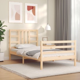 Bed frame with solid wood headboard 90x200 cm by vidaXL, Beds and slatted bases - Ref: Foro24-3193906, Price: 94,53 €, Discou...