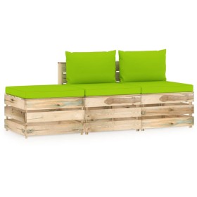 3-piece garden furniture with green impregnated wood cushions by vidaXL, Garden sets - Ref: Foro24-3074578, Price: 255,99 €, ...