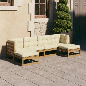 Garden furniture set 6 pieces with honey brown pine wood cushions by vidaXL, Garden sets - Ref: Foro24-3077117, Price: 543,99...